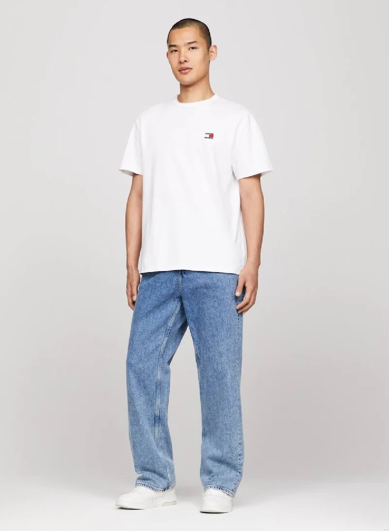 TOMMY JEANS Men's Badge Embroidery Featuring a Crew Neck T-Shirt -  Pure cotton, White