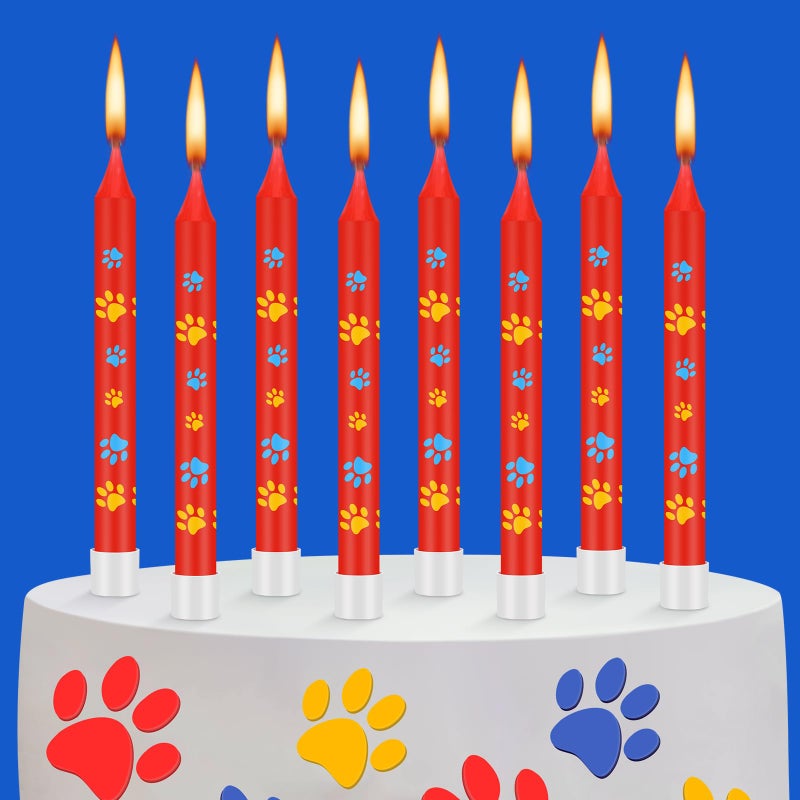 MTLEE 12 Pcs Dog Paw Birthday Candles  Blue Yellow Red Dog Patrol Toppers for Kid Boy Girl Paw Birthday Decoration