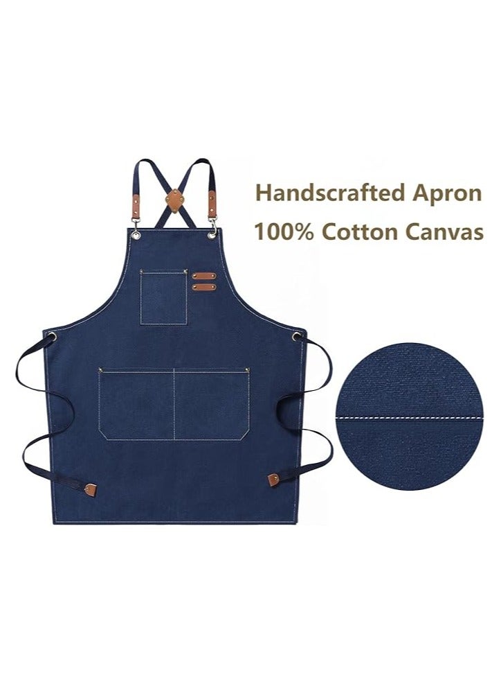 AL RAID Chef Apron Waterproof  for Women and Men,Cotton Canvas Apron with Adjustable Straps and Large Pockets, for Kitchen Cooking Baking Hairstylist Woodworking Welding Carpenter Work Bib Painting Gardening Apron Blue - Image 3