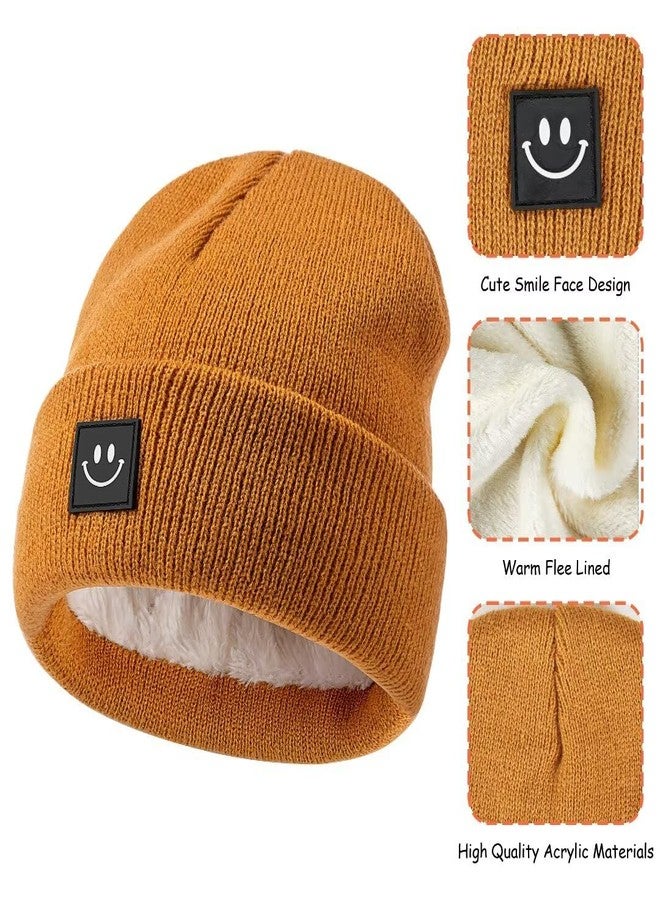 Hispeka Baby Beanie Hat 3 Packs with Cute Smiley Face, Toddler Girls Boys Baby Hats Winter, Kids Winter Hat Cold Weather Camel & Black & Light Grey - Image 5
