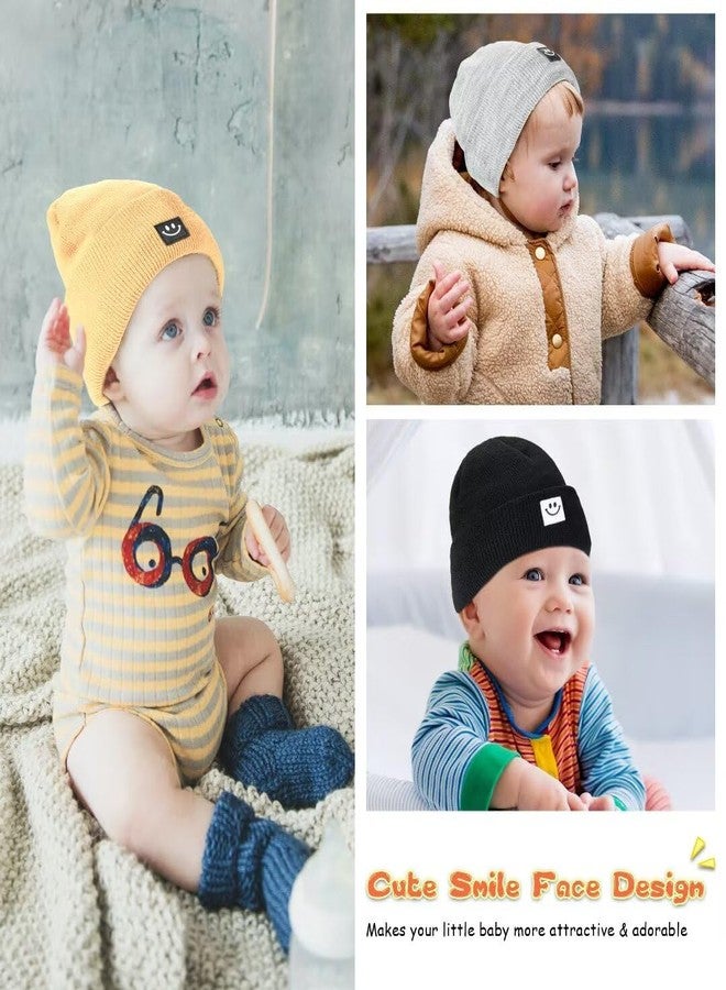 Hispeka Baby Beanie Hat 3 Packs with Cute Smiley Face, Toddler Girls Boys Baby Hats Winter, Kids Winter Hat Cold Weather Camel & Black & Light Grey - Image 3