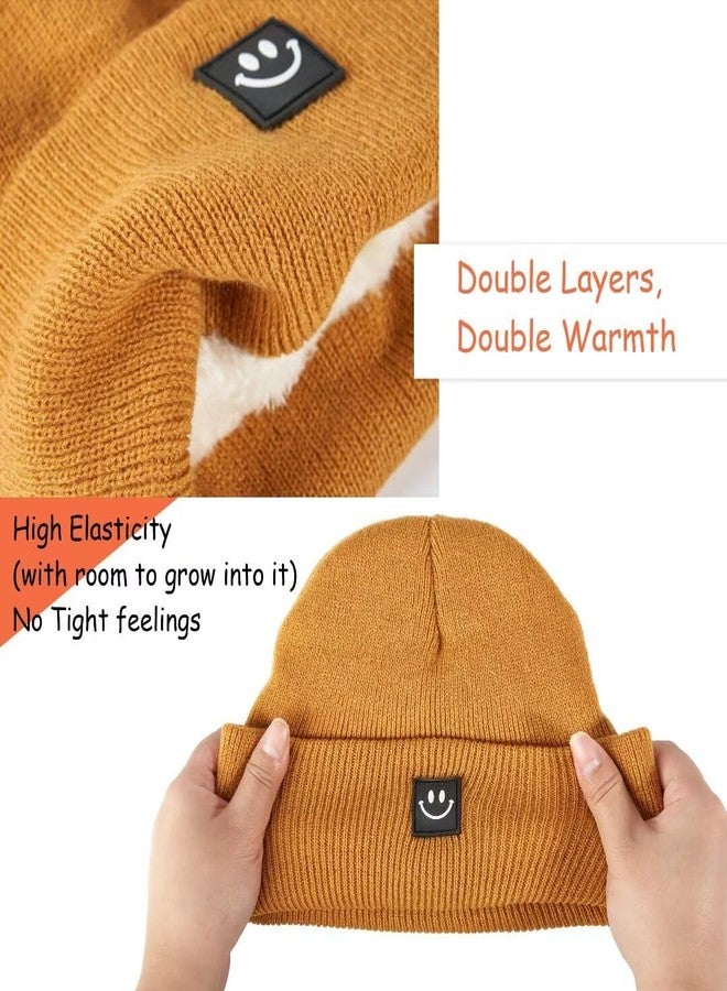 Hispeka Baby Beanie Hat 3 Packs with Cute Smiley Face, Toddler Girls Boys Baby Hats Winter, Kids Winter Hat Cold Weather Camel & Black & Light Grey - Image 4