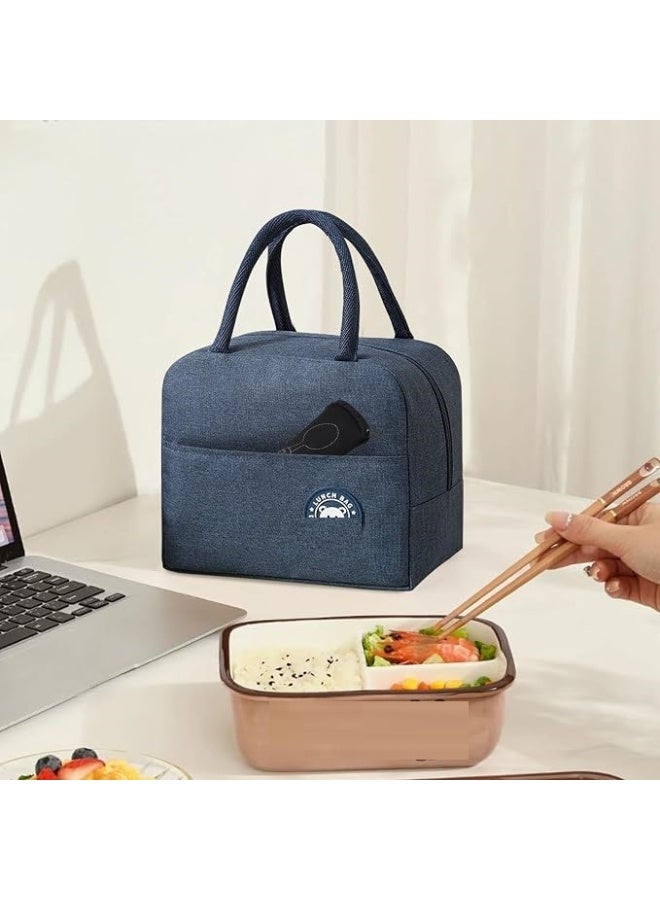 MunKan Insulated Lunch Bag Large Capacity Polyester Handbag - Leakproof Cooler Bag - Reusable Lunch Box for Student,Girl, Boy, Men, Women, Outdoor, Office, Picnic ( Blue ) - Image 4