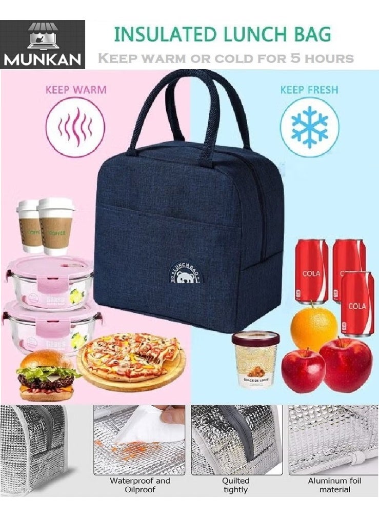 MunKan Insulated Lunch Bag Large Capacity Polyester Handbag - Leakproof Cooler Bag - Reusable Lunch Box for Student,Girl, Boy, Men, Women, Outdoor, Office, Picnic ( Blue ) - Image 1