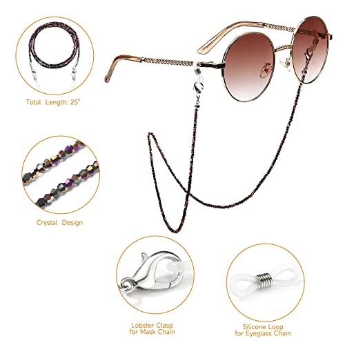 humlbird Mask Chain Glasses Chain Sparkling Mask Lanyard Face Mask Holder Around Neck Eyeglass Chain for Women Stylish，Purple - Image 3