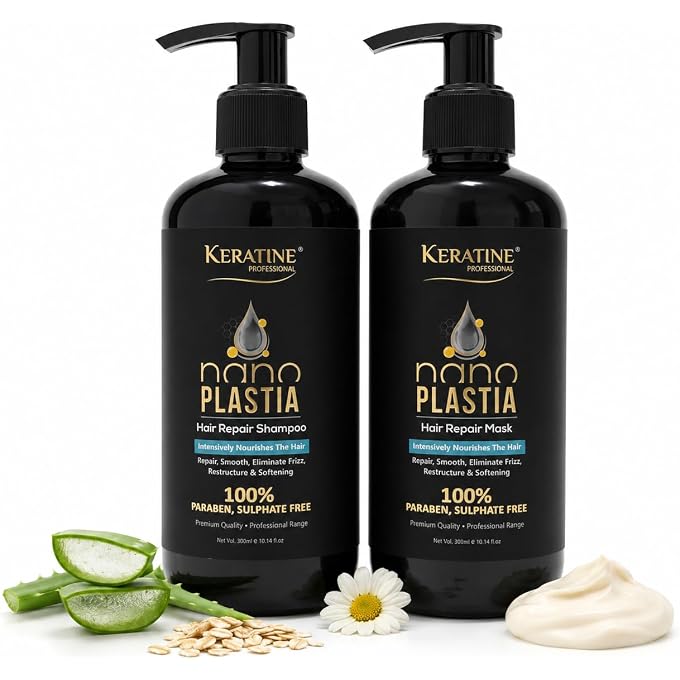 STRBOXONG NANO PLASTIA HAIR REPAIR SHAMPOO & MASK COMBO 300 ML EACH| Intensively Nourishes the Hair | Sulphate & Paraben Free - Image 1