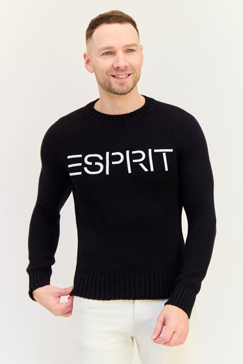 ESPRIT Men Ribbed Neck Knitted Sweater, Black - Image 1