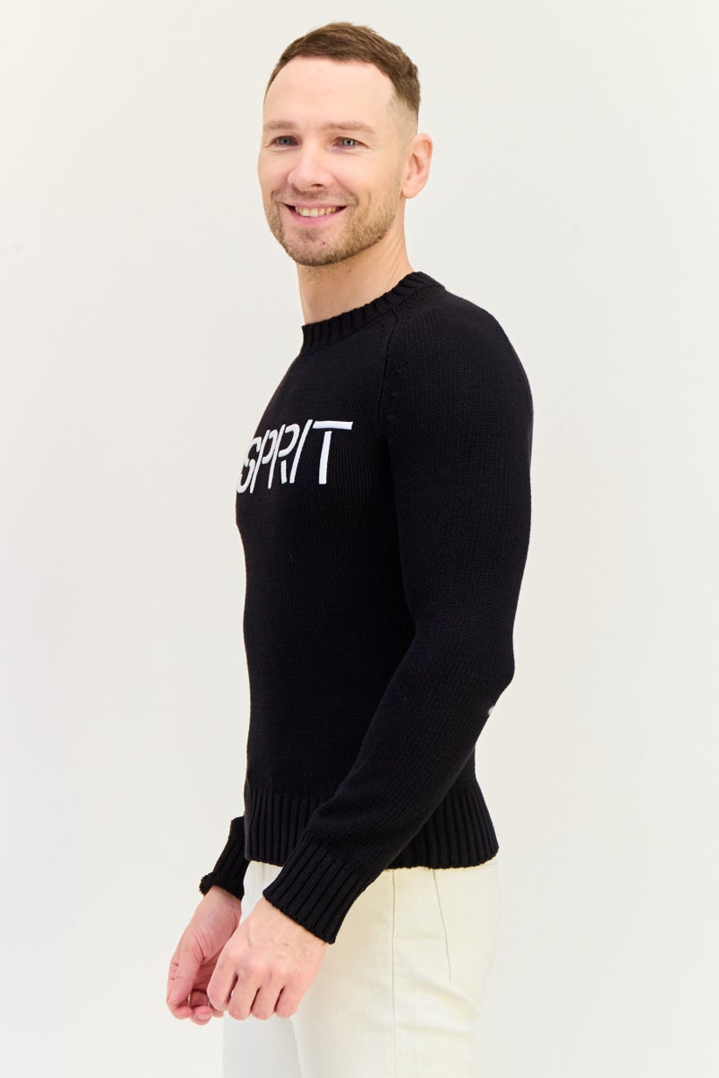 ESPRIT Men Ribbed Neck Knitted Sweater, Black - Image 4