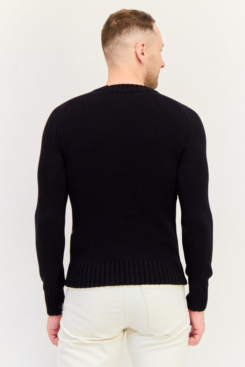 ESPRIT Men Ribbed Neck Knitted Sweater, Black - Image 3
