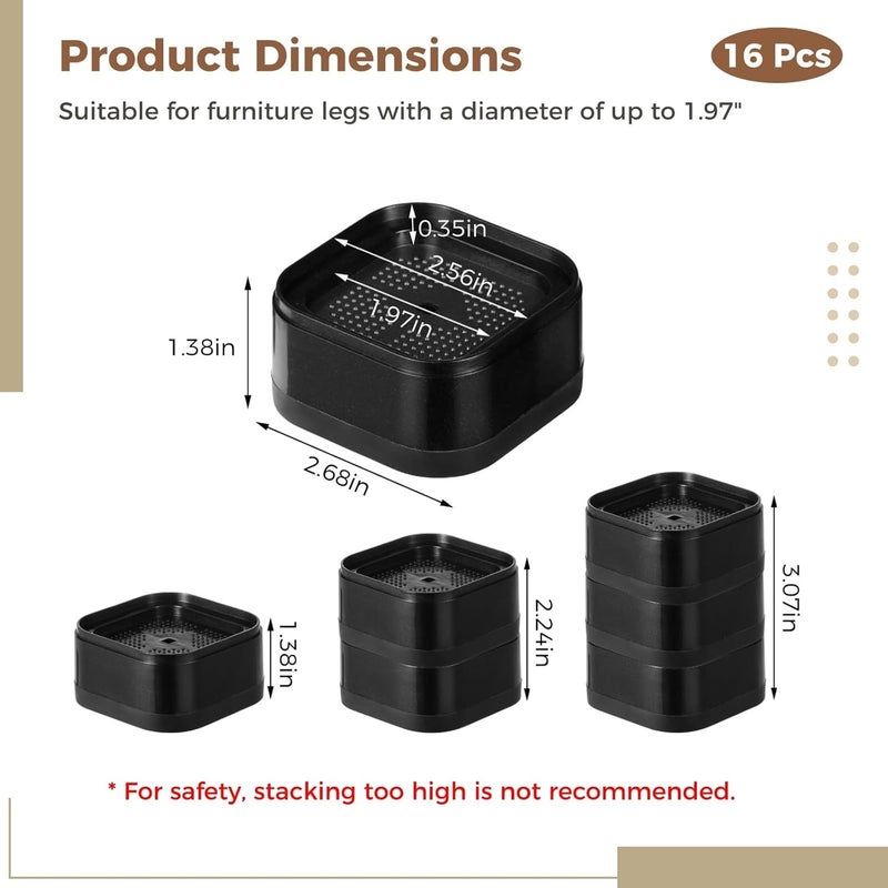 4 Adjustable Furniture Lifters, Stackable 1.38 Bed and Couch Leg Risers, Heavy Duty Blocks for Tables, Sofas, Washing Machines - Image 3