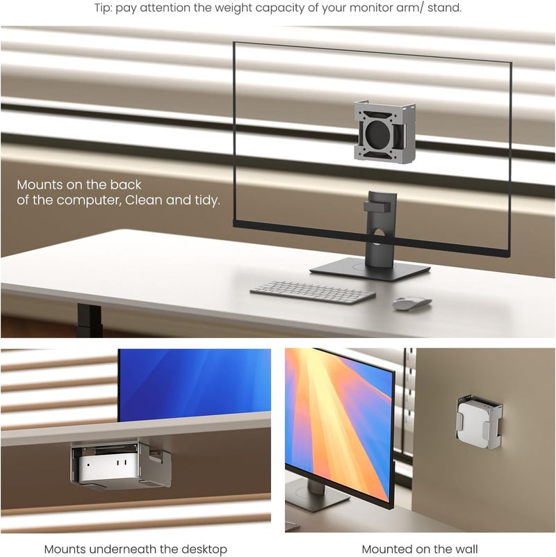 Fasgear VESA Mount for Mac-mini M4 2024, Pure Aluminum Metal Monitors Mounting Bracket for Under Desk with Anti-theft Function, Wall Mounted VESA Compatible with Mac-mini M4 Pro 2024(Silver) - Image 4