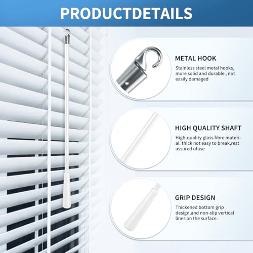 Quadafy 2 Pack Blind Wand, Vertical Blinds Replacement Parts with Hook and Grip, White Fiberglass Blind Tilt Wand, for Windows Curtain Door Shades Opener Accessory (17 inch) - Image 4