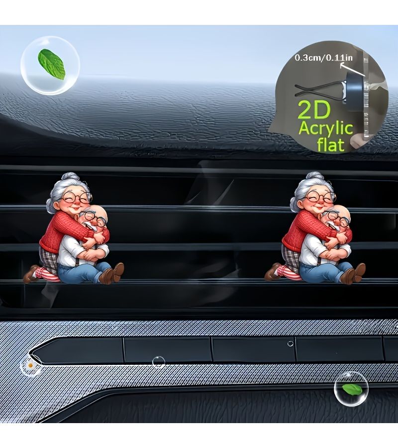 2D Flat Loving Grandparents Reusable Car Air Freshener Perfume Diffuser Clip Vent Interior Accessories Unscented Aromatherapy Diffuser with 2 Unscented Sponge Pads Valentine Day Small Gift - Image 5