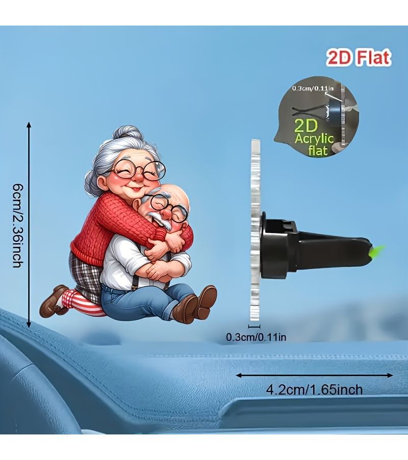 2D Flat Loving Grandparents Reusable Car Air Freshener Perfume Diffuser Clip Vent Interior Accessories Unscented Aromatherapy Diffuser with 2 Unscented Sponge Pads Valentine Day Small Gift - Image 2