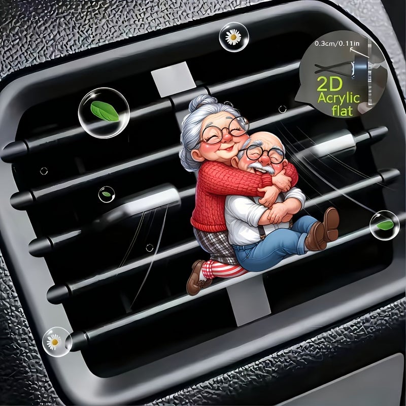 2D Flat Loving Grandparents Reusable Car Air Freshener Perfume Diffuser Clip Vent Interior Accessories Unscented Aromatherapy Diffuser with 2 Unscented Sponge Pads Valentine Day Small Gift - Image 3