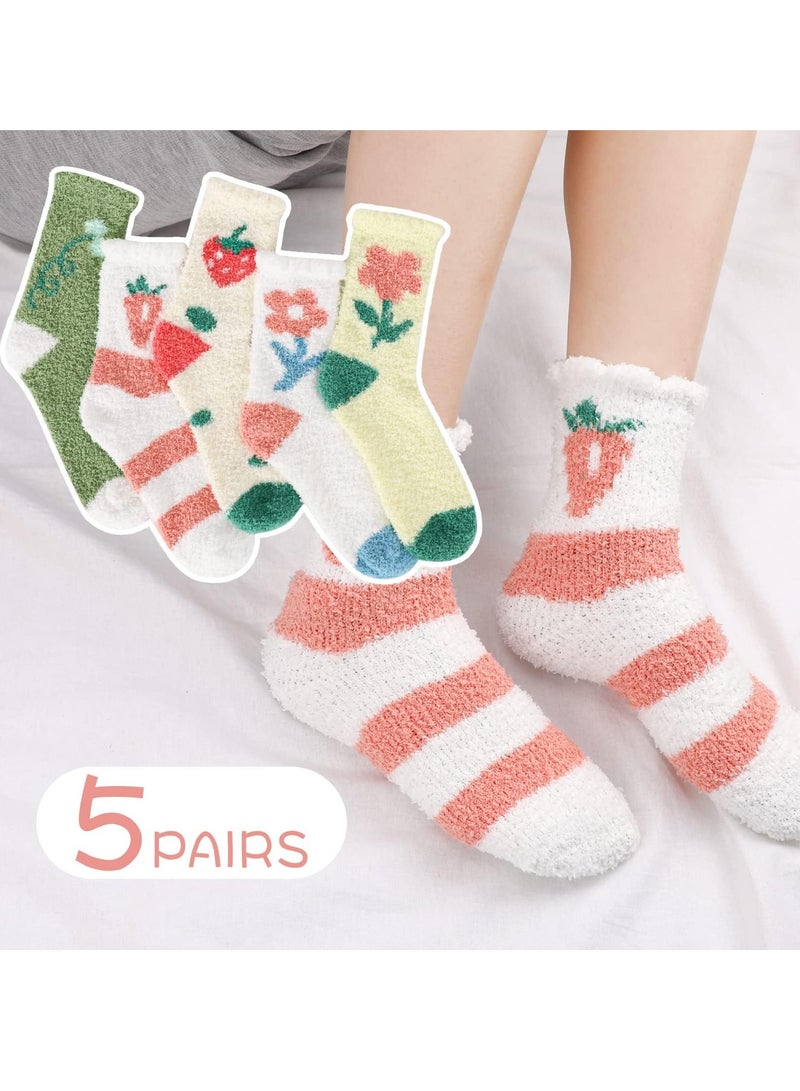 SYOSI Fluffy Womens Socks 5 Pairs Fluffy Winter Socks for Womens Girls Fuzzy Bed Socks Cosy Sleep Socks Thick Thermal Slipper Socks Size UK 3-8 Multipack - Image 2