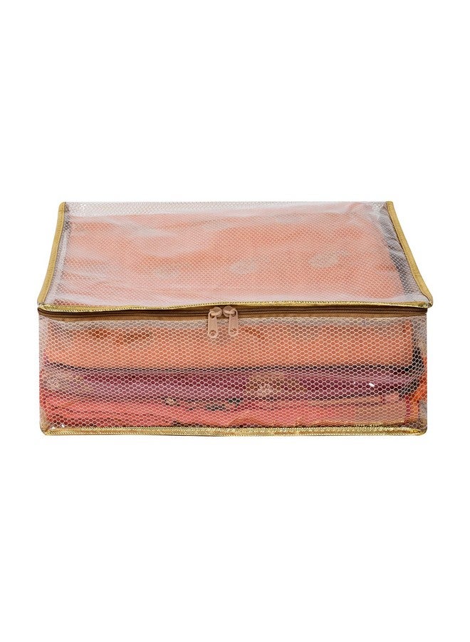 Kuber Industries Saree Cover | Golden Lace PVC Laminated Net Saree Cover | Wardrobe Saree Organizer | Garment Storage Bag | Pack of 2 | Transparent - Image 2