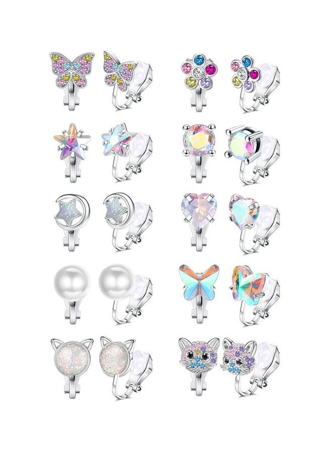 Thunaraz 10 Pairs Cute Clip On Earrings For Women Hypoallergenic Butterfly Flower Pearl Cz Clip-On Women Multicolored Non-Pierced Earrings Set  - Image 1