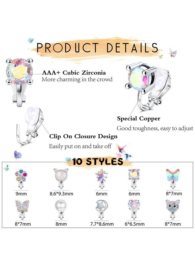 Thunaraz 10 Pairs Cute Clip On Earrings For Women Hypoallergenic Butterfly Flower Pearl Cz Clip-On Women Multicolored Non-Pierced Earrings Set  - Image 4