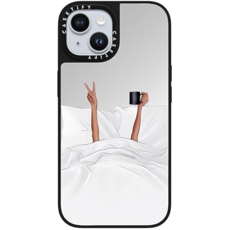 Casetify Mirror iPhone 15 Case 【Reflective / 4.9ft Drop Protection/Compatible with Magsafe】 - Coffee in Bed Transparent - Silver on Black - Image 4
