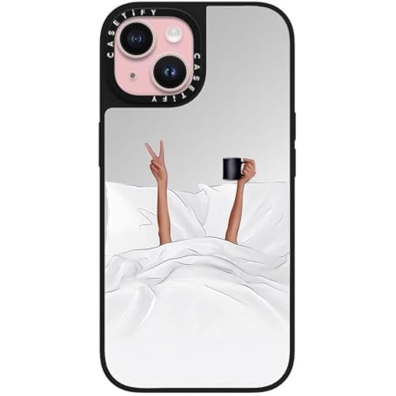 Casetify Mirror iPhone 15 Case 【Reflective / 4.9ft Drop Protection/Compatible with Magsafe】 - Coffee in Bed Transparent - Silver on Black - Image 1