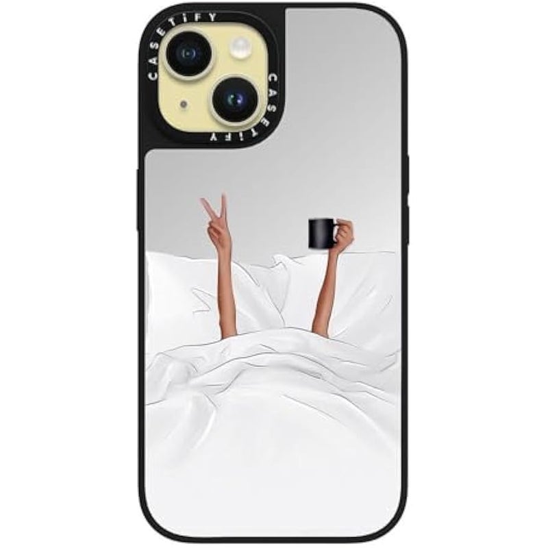 Casetify Mirror iPhone 15 Case 【Reflective / 4.9ft Drop Protection/Compatible with Magsafe】 - Coffee in Bed Transparent - Silver on Black - Image 2