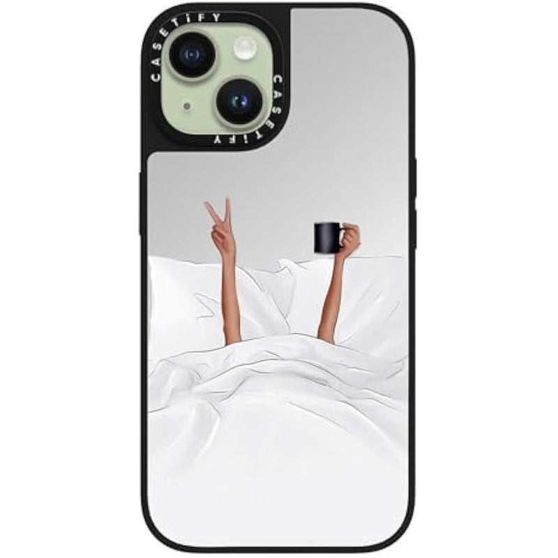 Casetify Mirror iPhone 15 Case 【Reflective / 4.9ft Drop Protection/Compatible with Magsafe】 - Coffee in Bed Transparent - Silver on Black - Image 3