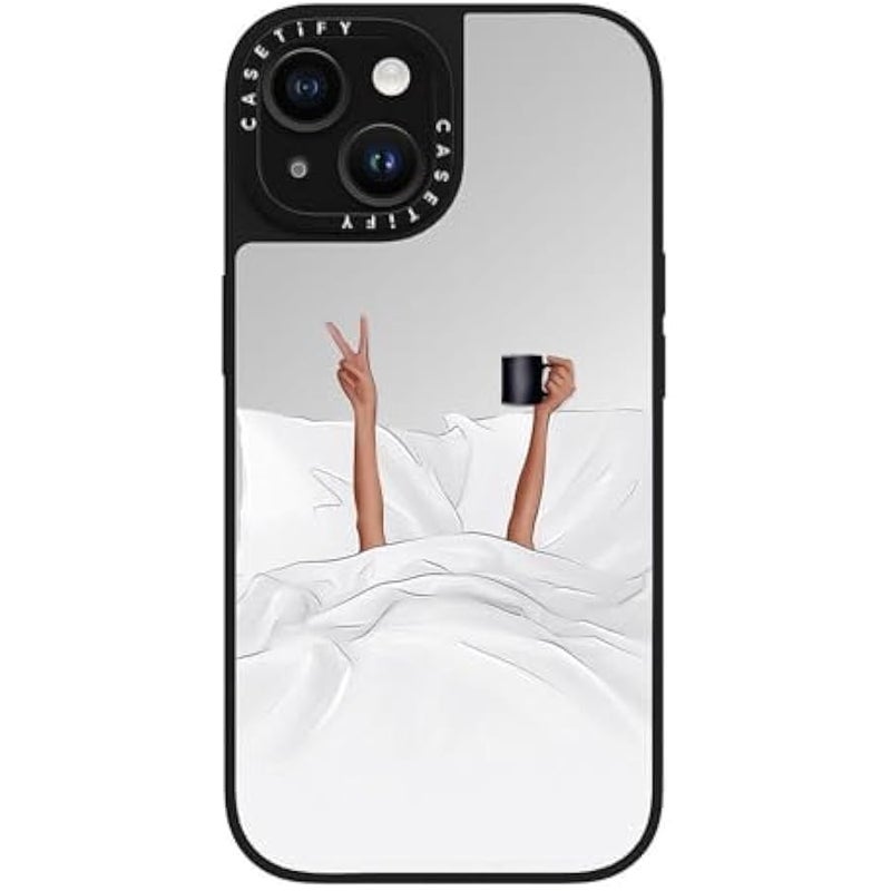 Casetify Mirror iPhone 15 Case 【Reflective / 4.9ft Drop Protection/Compatible with Magsafe】 - Coffee in Bed Transparent - Silver on Black - Image 5