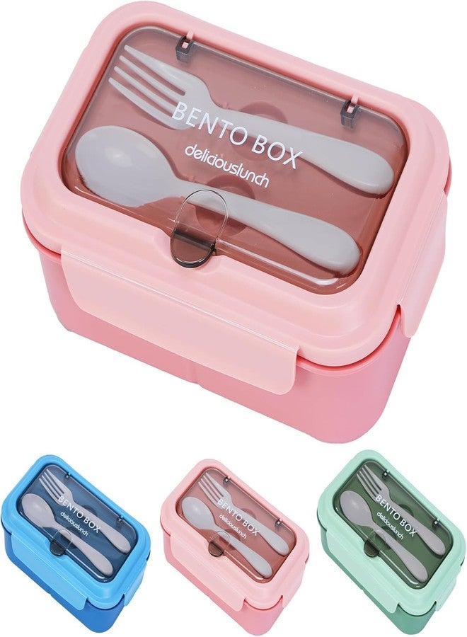 Prescent Bento Box with Spoon and Fork, 1100ml Leakproof Lunch Box, 3 Compartments, Microwave Safe, Dishwasher Safe, BPA Free (Random Color) - Image 1