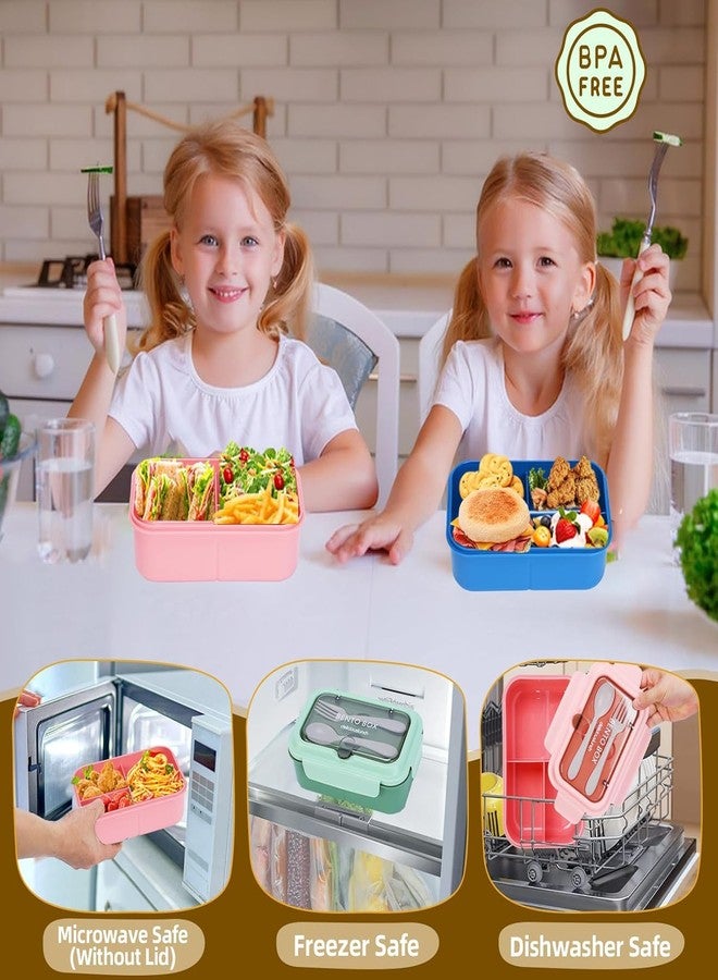 Prescent Bento Box with Spoon and Fork, 1100ml Leakproof Lunch Box, 3 Compartments, Microwave Safe, Dishwasher Safe, BPA Free (Random Color) - Image 3