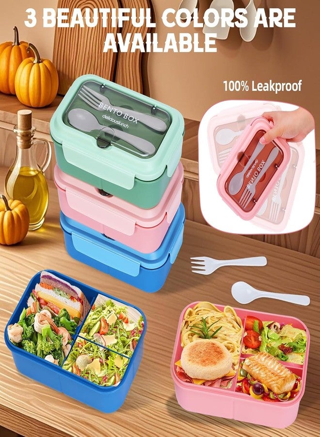 Prescent Bento Box with Spoon and Fork, 1100ml Leakproof Lunch Box, 3 Compartments, Microwave Safe, Dishwasher Safe, BPA Free (Random Color) - Image 2