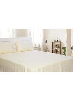 Hotel Linen Klub King Bed Sheet 3Pcs Set 100 Percent Cotton 250Tc Sateen 1Cm Stripe Size: 260X280Cm + 2Pc Pillowcase 50X75Cm Cream  - Image 4