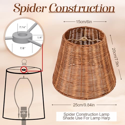Kittmip Empire Natural Rattan Spider Boho Lamp Shade Handwoven Indonesian Rattan, Large Wicker Woven Lampshade for Table & Floor Lamps, Boho Decor(5.9" Top × 9.8" Bottom × 7.9" Slant) - Image 2