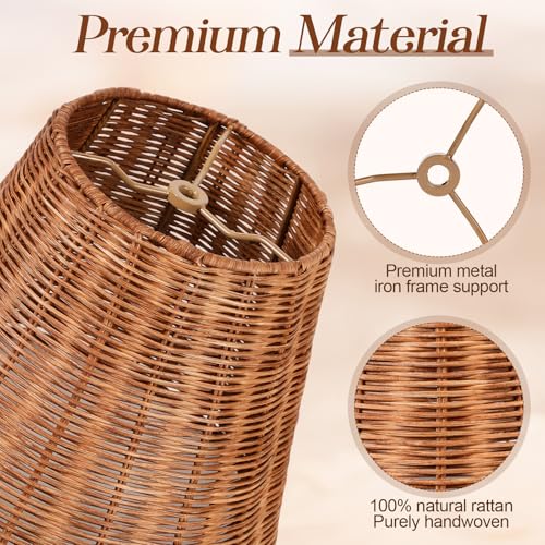 Kittmip Empire Natural Rattan Spider Boho Lamp Shade Handwoven Indonesian Rattan, Large Wicker Woven Lampshade for Table & Floor Lamps, Boho Decor(5.9" Top × 9.8" Bottom × 7.9" Slant) - Image 3