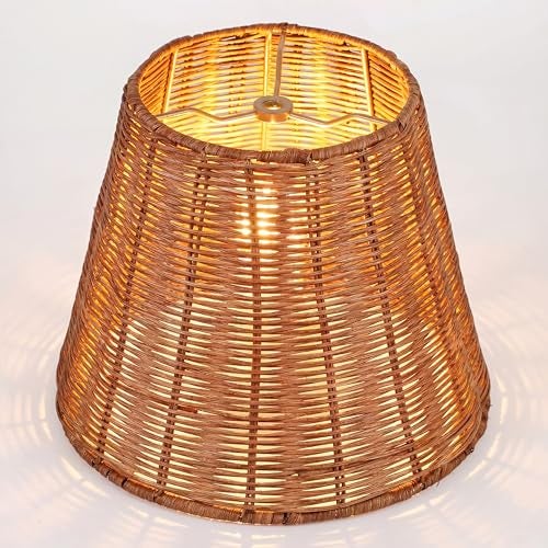 Kittmip Empire Natural Rattan Spider Boho Lamp Shade Handwoven Indonesian Rattan, Large Wicker Woven Lampshade for Table & Floor Lamps, Boho Decor(5.9" Top × 9.8" Bottom × 7.9" Slant) - Image 1