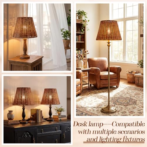 Kittmip Empire Natural Rattan Spider Boho Lamp Shade Handwoven Indonesian Rattan, Large Wicker Woven Lampshade for Table & Floor Lamps, Boho Decor(5.9" Top × 9.8" Bottom × 7.9" Slant) - Image 5