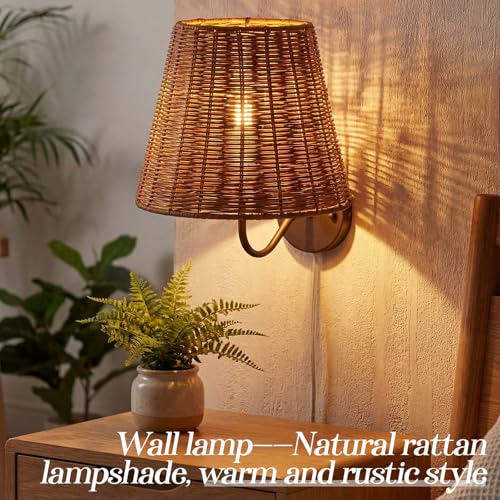 Kittmip Empire Natural Rattan Spider Boho Lamp Shade Handwoven Indonesian Rattan, Large Wicker Woven Lampshade for Table & Floor Lamps, Boho Decor(5.9" Top × 9.8" Bottom × 7.9" Slant) - Image 4