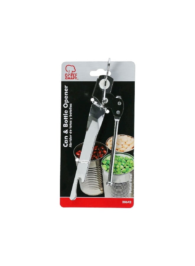 Chef Craft Durable Nickle Plated Steel Can and Bottle Opener Silver and Black 3.81 x 17.526 x 8.636 cm 20642 - Image 1