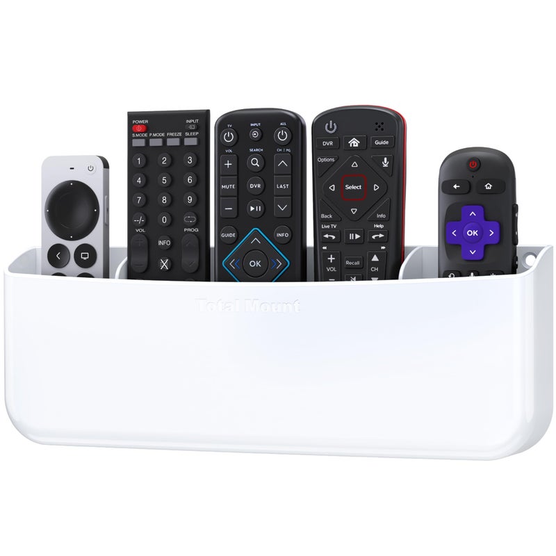 TotalMount Hole-Free Remote Holder â€“ Eliminates The Need to Drill Holes in Your Wall (Premium White Remote Control Holder for 5 or 6 Remotes) - Image 1