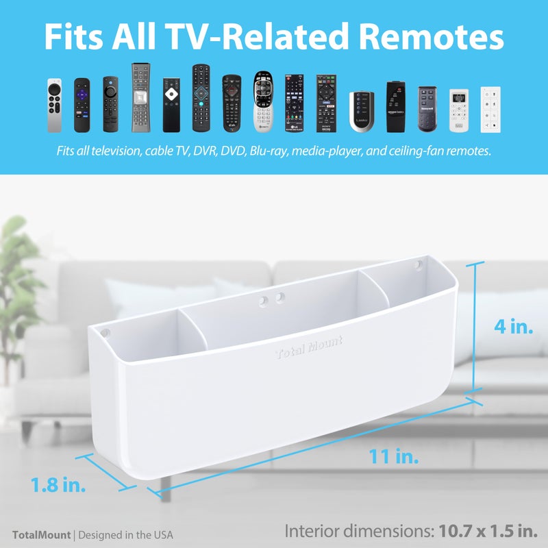 TotalMount Hole-Free Remote Holder â€“ Eliminates The Need to Drill Holes in Your Wall (Premium White Remote Control Holder for 5 or 6 Remotes) - Image 3