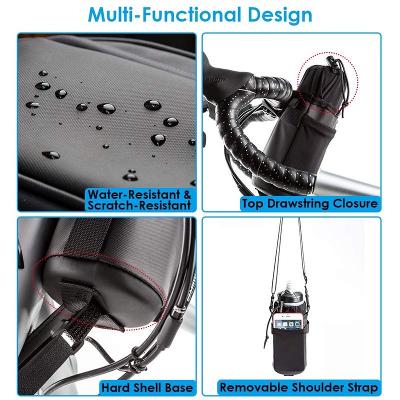 WOTOW Bike Insulated Water Bottle Holder Bag, Bicycle Drink Cup Holder, Handlebar Frame Strap-On No Screws Water Bottle Cage, Cycling Phone Storage Bag with Shoulder Strap for Touring Commuting - Image 4