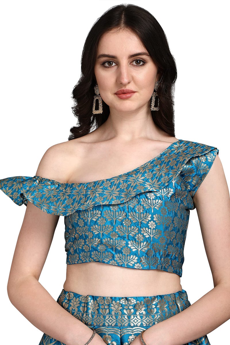 PURVAJA Women's Jacquard Semi-Stitched Lehenga choli (Aahana-Rama_Rama_Free Size) - Image 5
