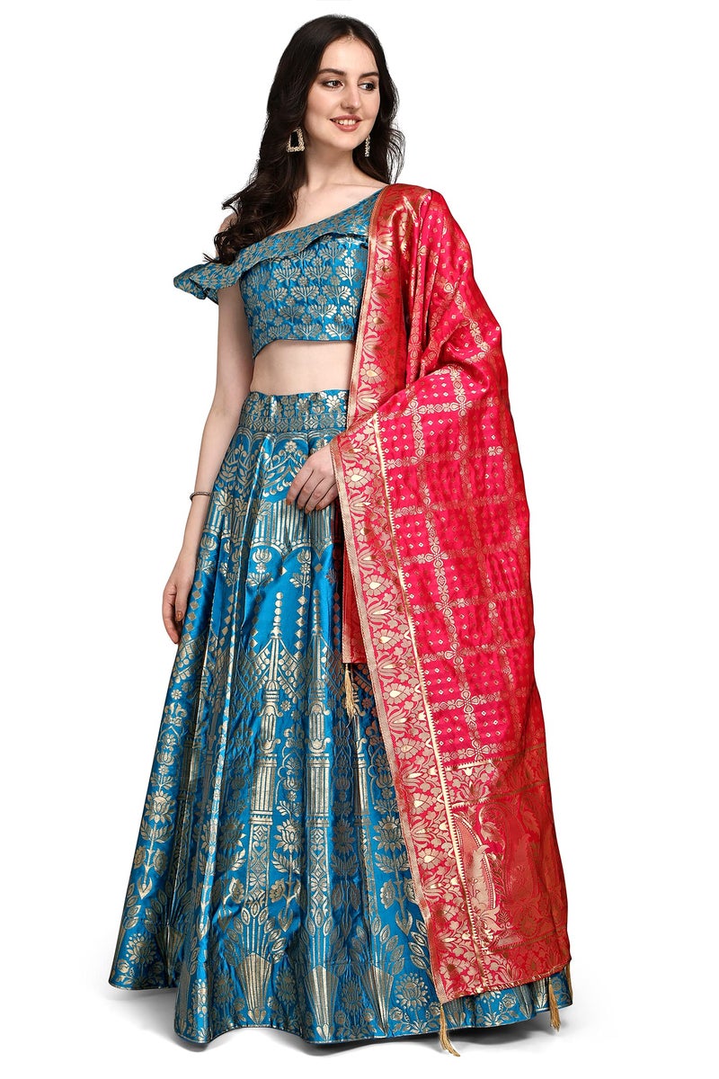 PURVAJA Women's Jacquard Semi-Stitched Lehenga choli (Aahana-Rama_Rama_Free Size) - Image 4
