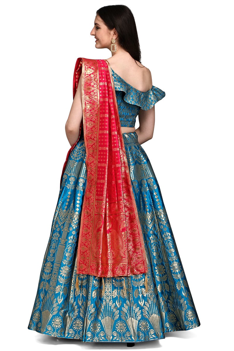PURVAJA Women's Jacquard Semi-Stitched Lehenga choli (Aahana-Rama_Rama_Free Size) - Image 2