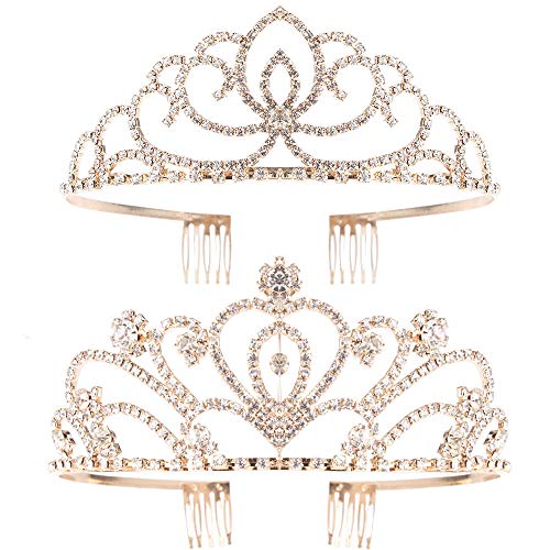 Exacoo Pack of 2 Rhinestone Tiara Crown Exquisite Headband Comb Pin Wedding Christmas Bridal Party Birthday Tiaras - Image 1