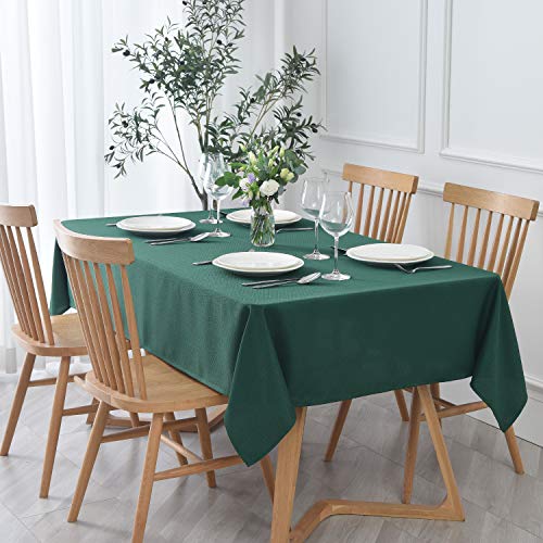 maxmill Textured Rectangle Tablecloth Water Resistant Wrinkle Free SpillProof Soft Jacquard Table Cloth for Banquet Parties Event Holiday Dinner Indoor and Outdoor Use 60 x 84 Inch Hunter Green
