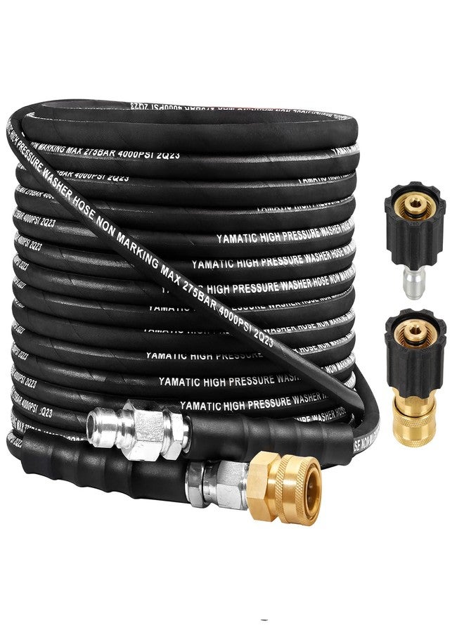 YAMATIC Super Wear Resistant Pressure Washer Hose 50 FT, Rubber 4000 PSI 1/4" Power Washer Replacement Hose for Hot/Cold Water, Swivel 3/8" Quick Connect with 2 M22-14mm Adapters for Most Brand - Image 1