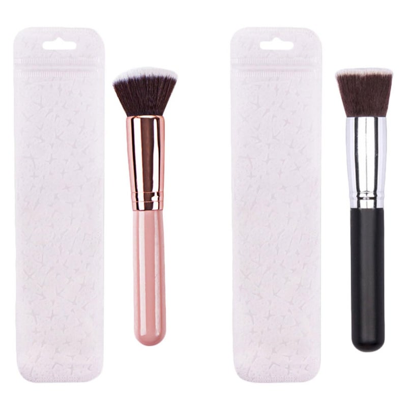 Ciieeo 2pcs Flat Top Foundation Makeup Brushes with Rose Gold and Black Handles, High-density Synthetic Cosmetic Brushes for Blending Cream and Powder, Includes Yin-yang and Printed Seal - Image 1