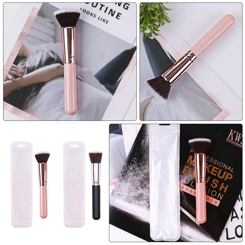 Ciieeo 2pcs Flat Top Foundation Makeup Brushes with Rose Gold and Black Handles, High-density Synthetic Cosmetic Brushes for Blending Cream and Powder, Includes Yin-yang and Printed Seal - Image 3