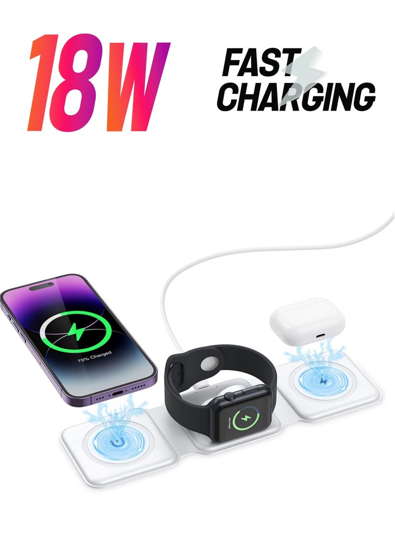 Generic 3 in 1 Wireless Charger, Foldable Magnetic Charger Station, 18W Fast Wireless Charging Pad, Compatible with iPhone 14/13/12/11, Samsung  - Image 1